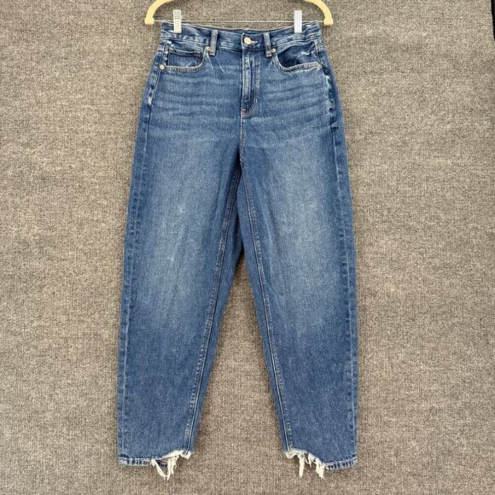 American Eagle Relaxed Mom Jeans Womens 4 Medium Wash High Rise Distressed